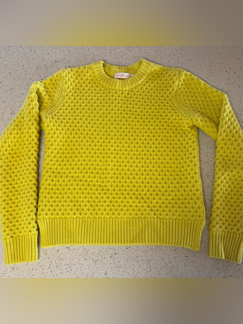 Tory Burch Honeycomb Knit Crewneck Sweater in Yellow